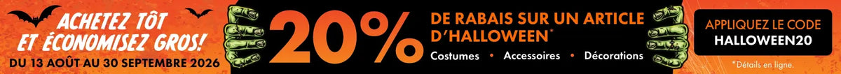 20% de rabais sur un article d'Halloween, appliquer le code HALLOWEEN20