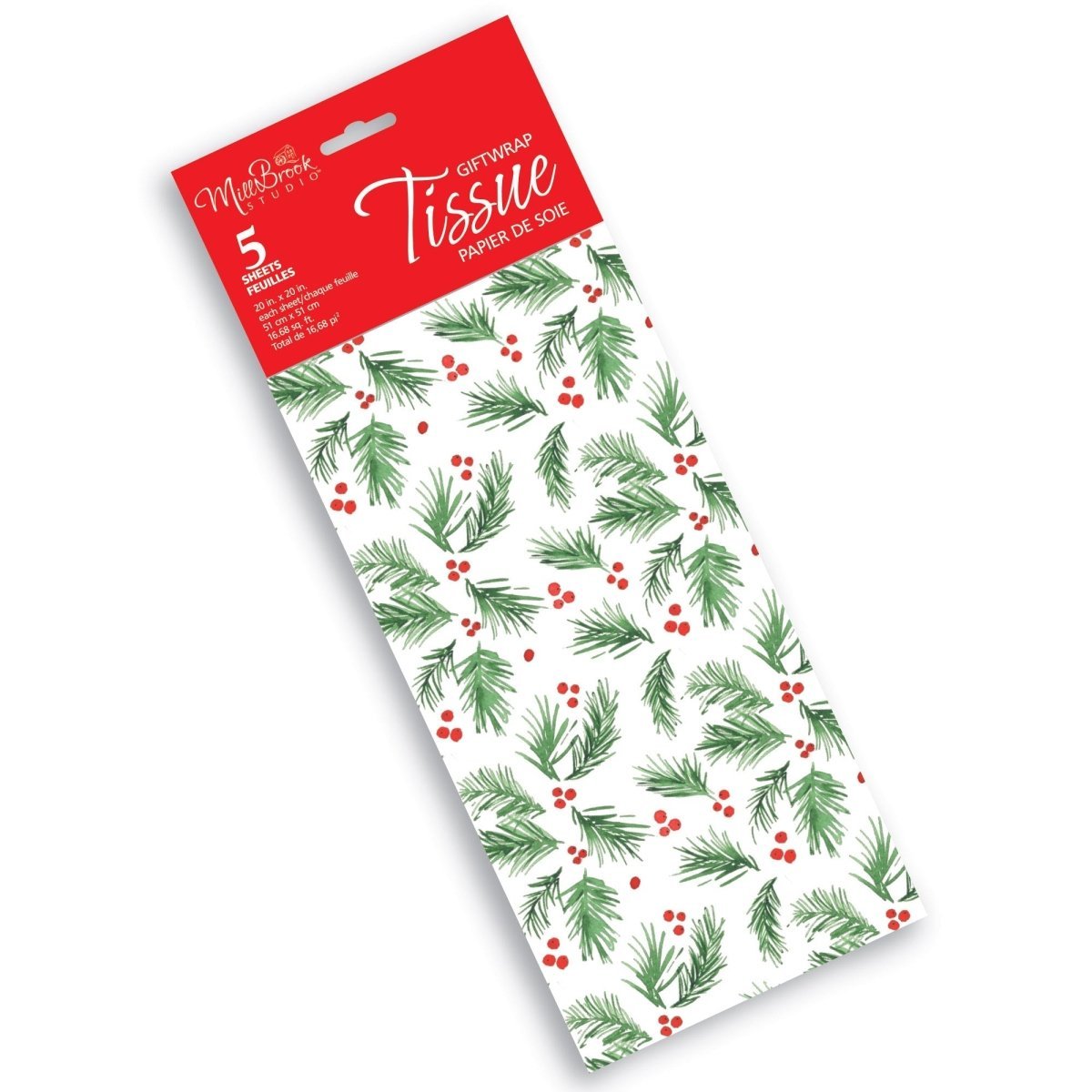 A-LINE Christmas Holly Berry Giftwrap Tissue Paper, 20 x 20 Inches, 5 Count 882636930452