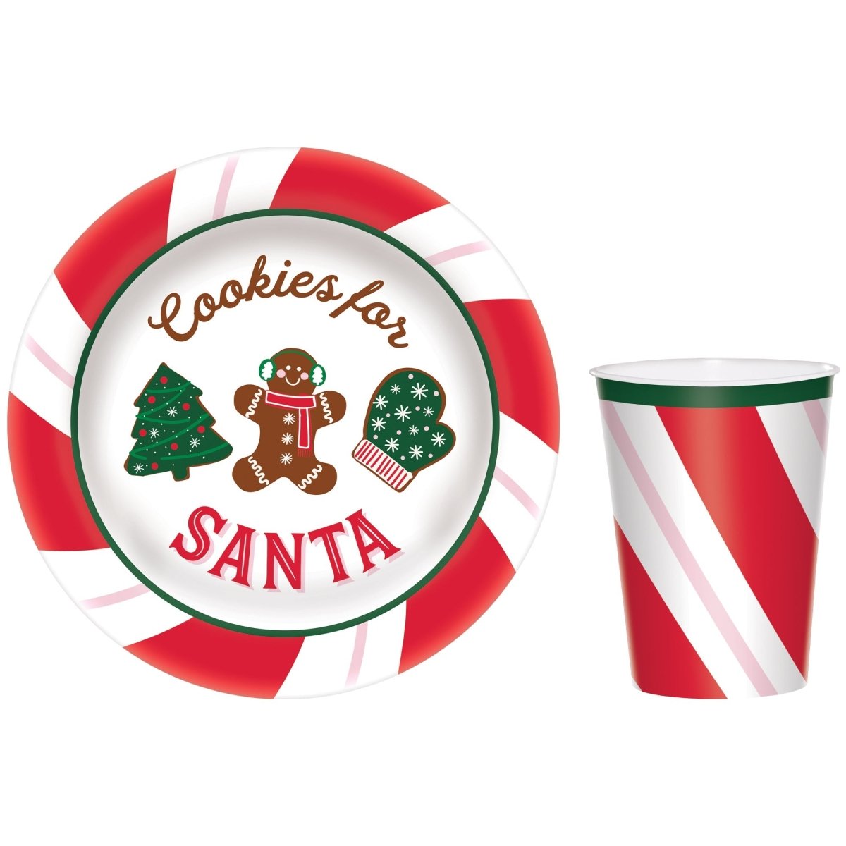 AMSCAN CA Christmas Cocoa Bar Cookie and Milk Set, Plate and Cup, Red and White, 2 Count 192937472811