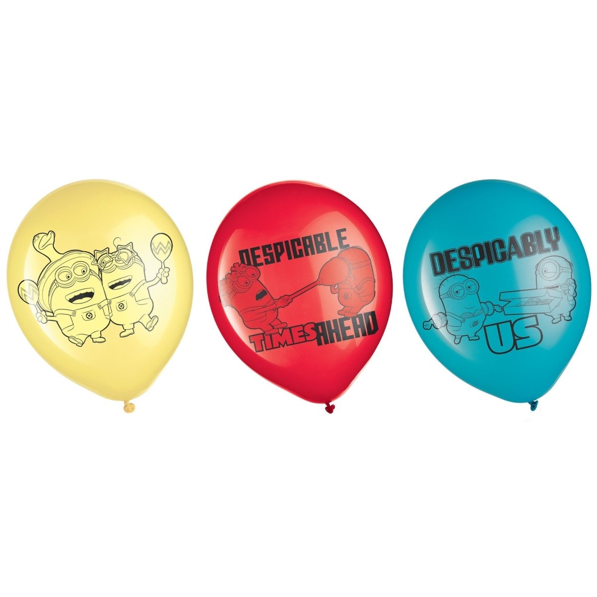 AMSCAN CA Kids Birthday Despicable Me 4 Printed Latex Balloons, Yellow, Red and Blue, 12 Inches, 6 Count 192937433423