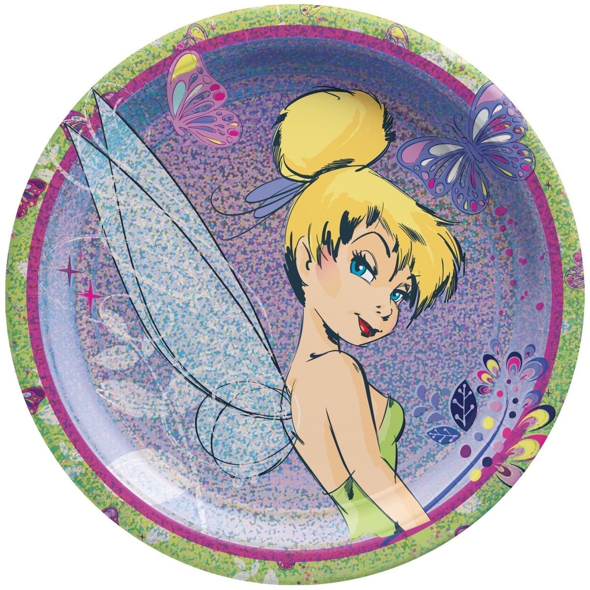 AMSCAN CA Kids Birthday Tinkerbell Birthday Large Round Lunch Paper Plates, 9 Inches, 8 Count
