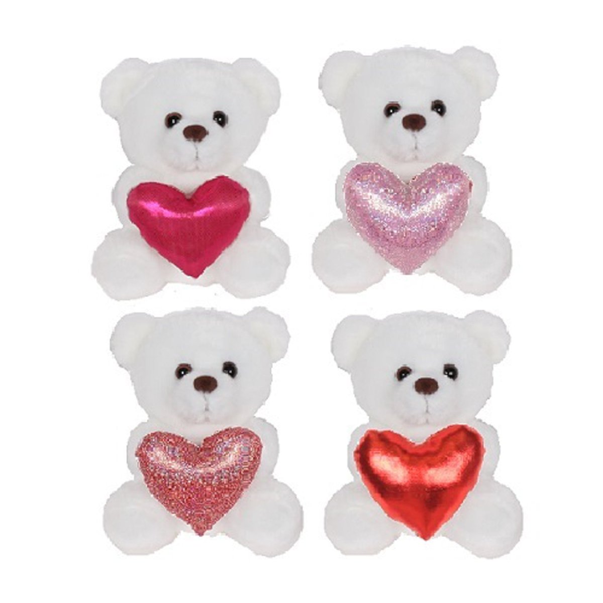 BB TOYMAKER Valentine's Day White Bear Plush with Heart, 5 Inches, Assortment, 1 Count 606982099300