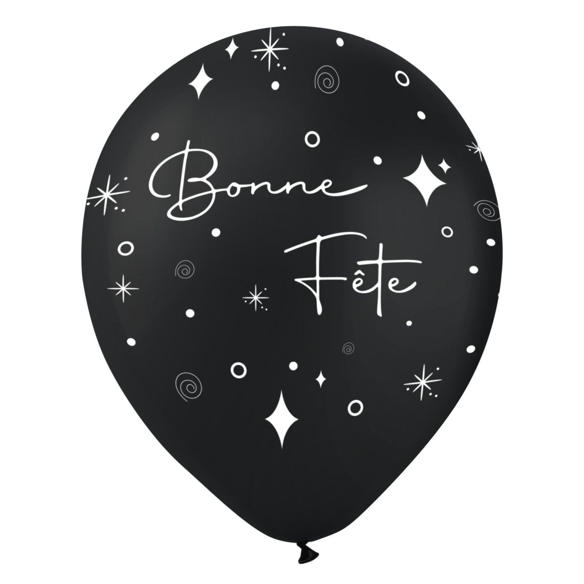 BK LATEX General Birthday Black "Bonne Fête" Latex Balloons, 12 Inches, 15 Count 840482502315