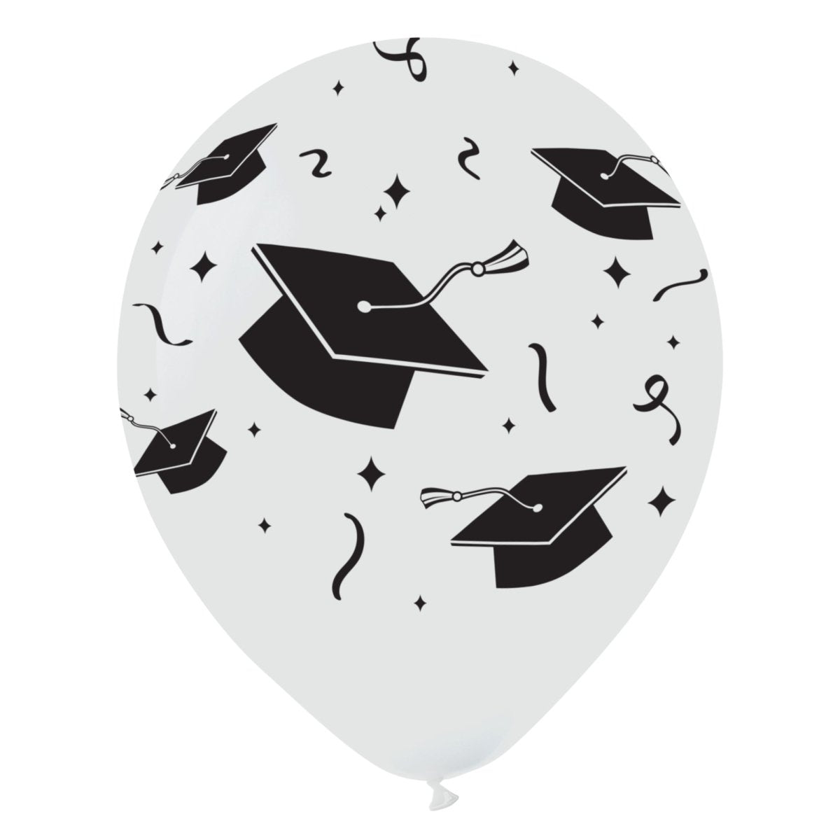 BK LATEX Graduation White Latex Balloons with Grad Caps, 12 Inches, 15 Count 840482502216