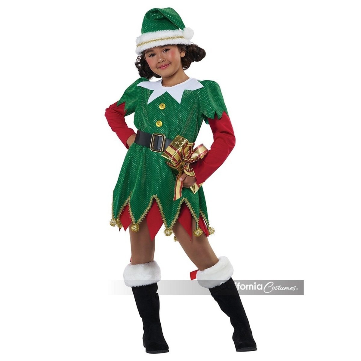 CALIFORNIA COSTUMES Christmas Christmas Cutie Classic Costume for Kids, Jacket, Belt, Shoe Cuffs and Hat