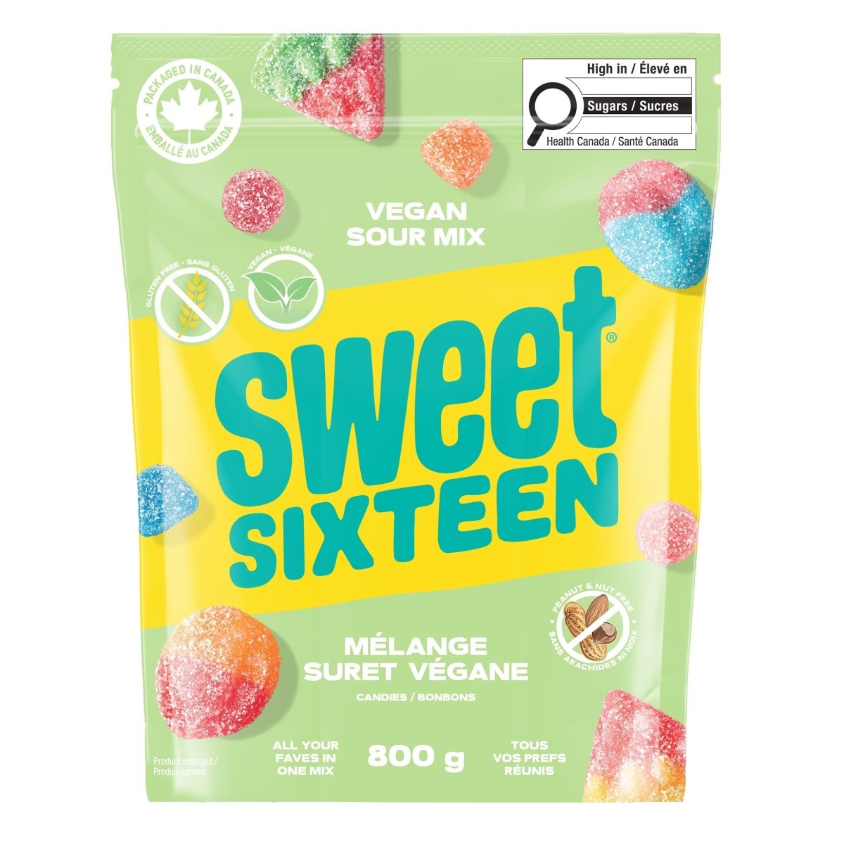 CONFISERIE MONDOUX INC. Candy Sweet Sixteen Candies Vegan Sour Mix, 800g, 1 Count 771665166164