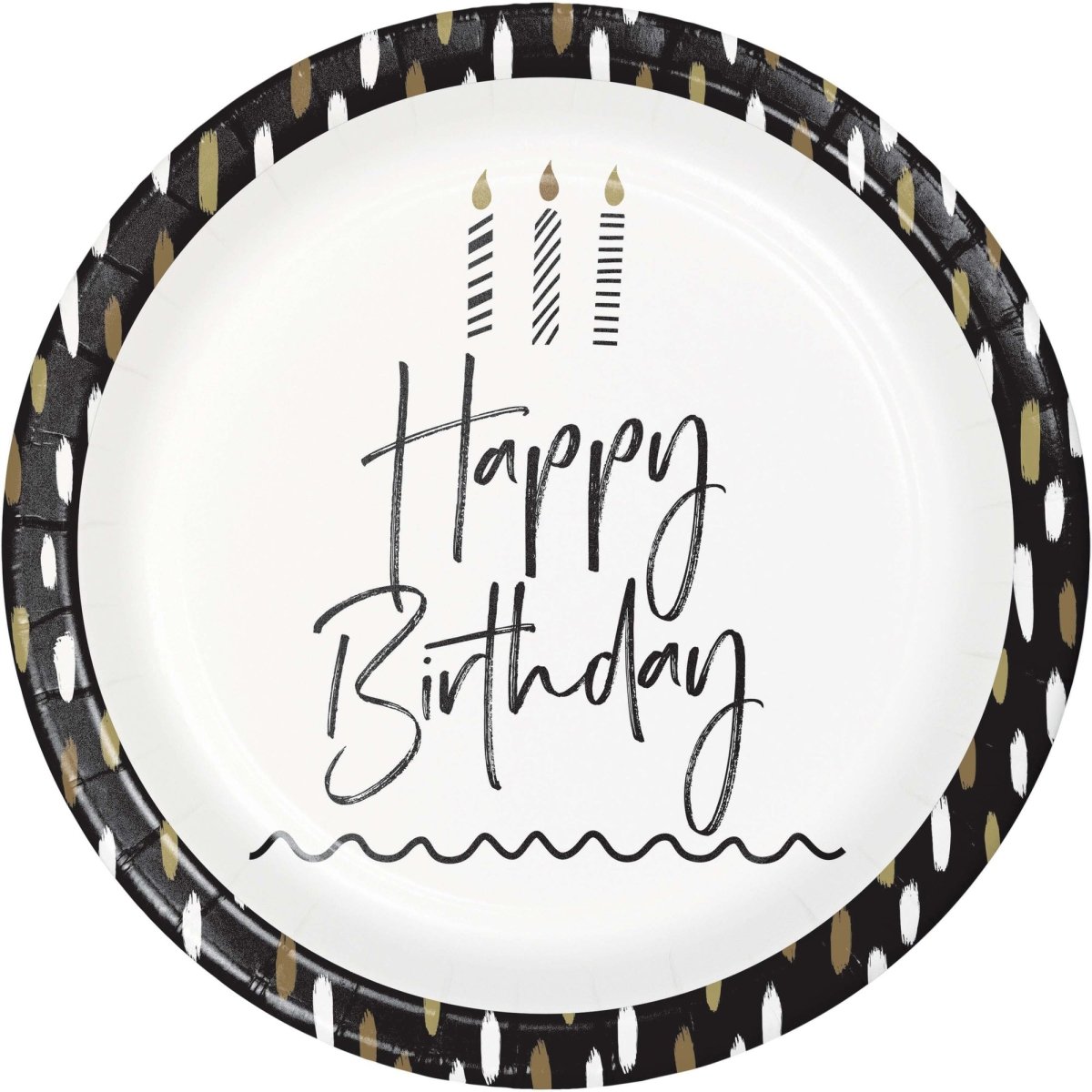 CREATIVE CONVERTING General Birthday Golden Wishes Birthday Large Round Lunch Paper Plates, 9 Inches, 8 Count 196504194168