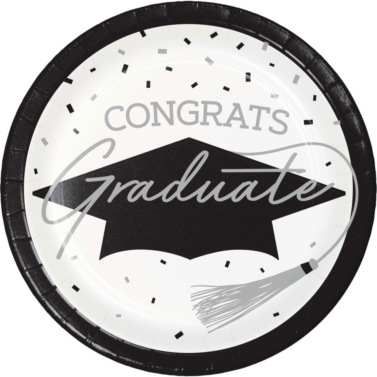 CREATIVE CONVERTING Graduation White Grad Large Round Lunch Paper Plates, 9 Inches, 18 Count 196504139589
