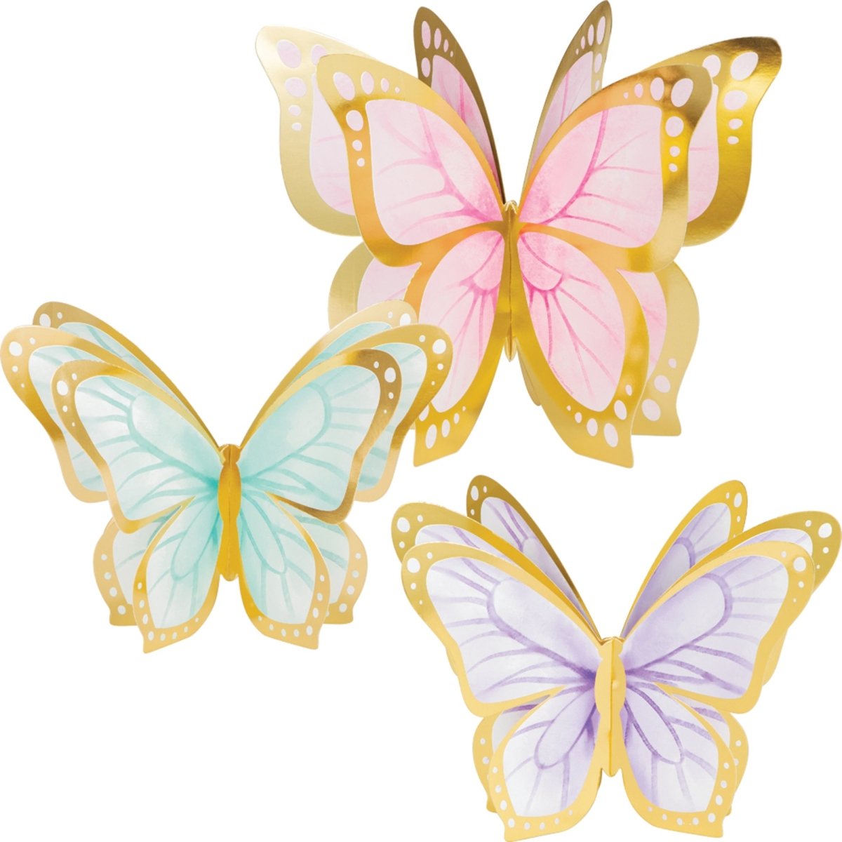 CREATIVE CONVERTING Kids Birthday Butterfly Shimmer Birthday 3D Table Centerpieces, 3 Count 039938861483