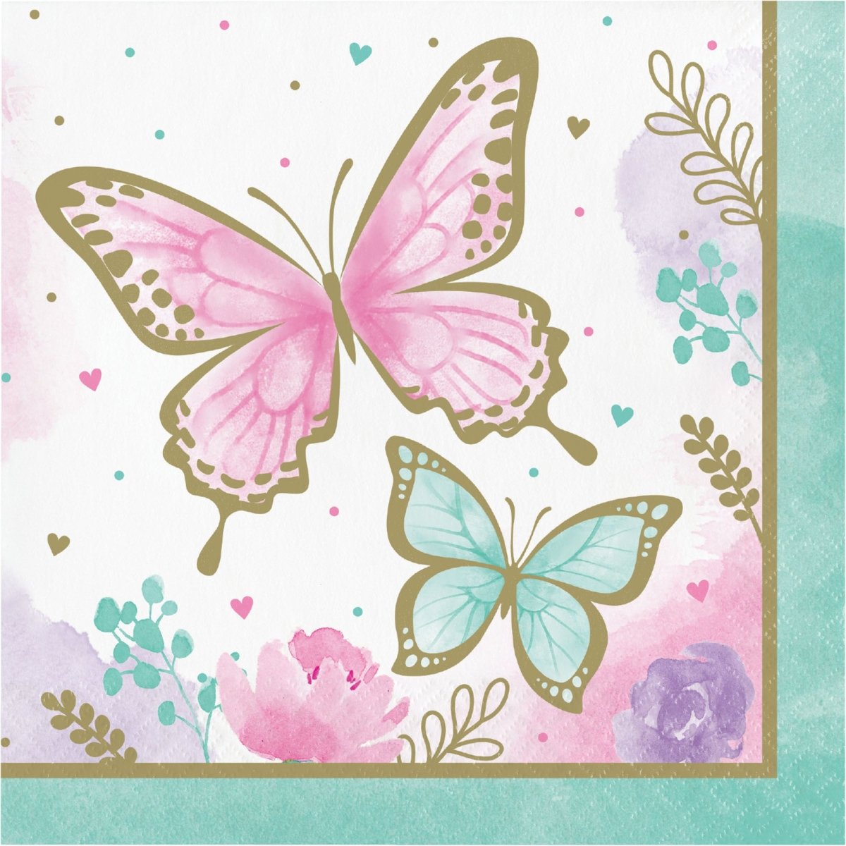 CREATIVE CONVERTING Kids Birthday Butterfly Shimmer Birthday Large Lunch Napkins, 16 Count 039938845636