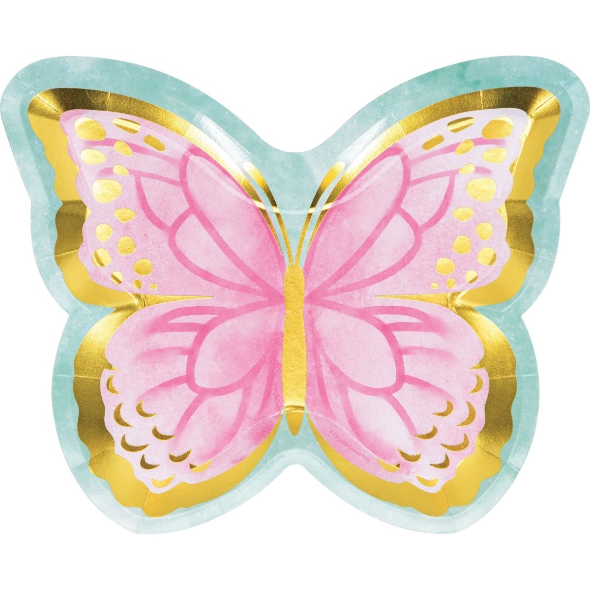 CREATIVE CONVERTING Kids Birthday Butterfly Shimmer Birthday Large Lunch Paper Plates, 8 Count 039938861469
