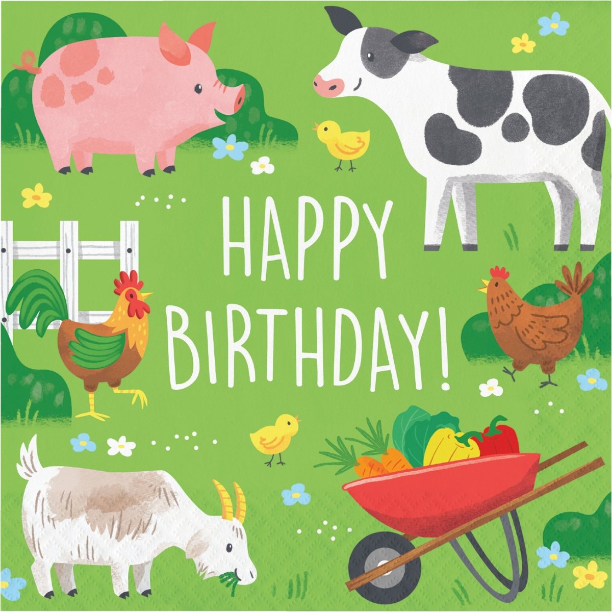 CREATIVE CONVERTING Kids Birthday Farm Animals Birthday Large Lunch Napkins, 16 Count 039938981846