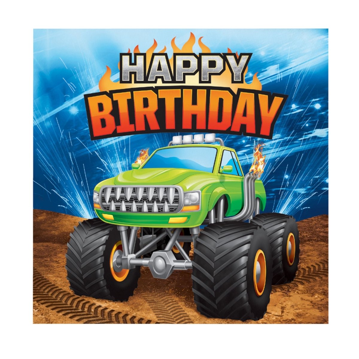 CREATIVE CONVERTING Kids Birthday Monster Truck Rally Happy Birthday Large Lunch Napkins, 16 Count 039938618063