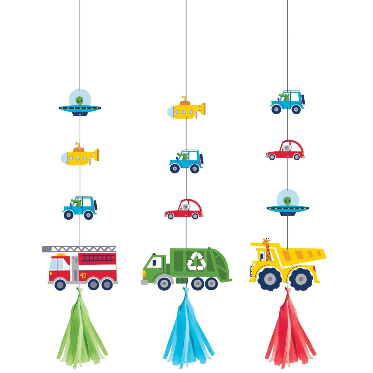CREATIVE CONVERTING Kids Birthday Transportation Time Hanging Decorations, 3 Count 196504000711