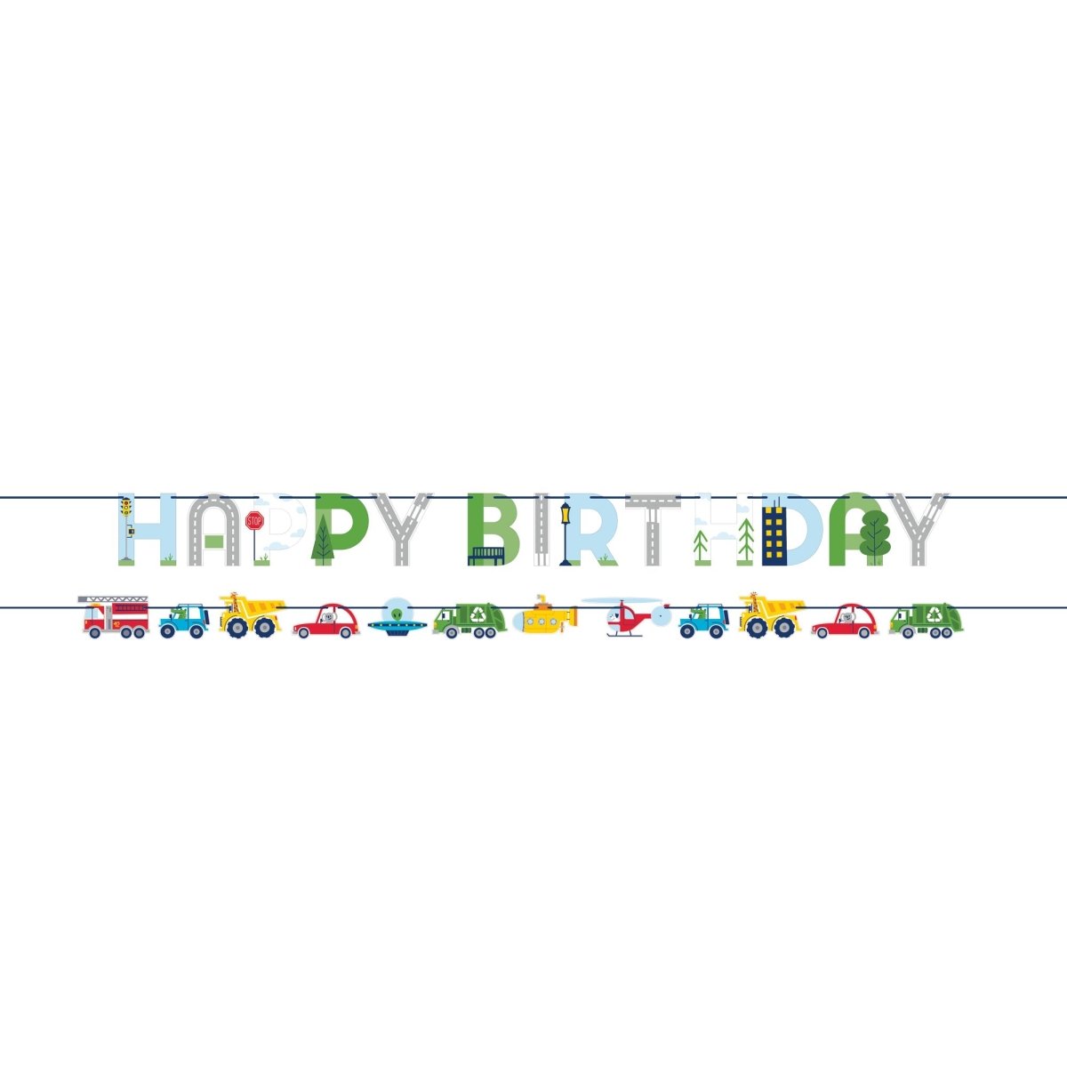 CREATIVE CONVERTING Kids Birthday Transportation Time Happy Birthday Banner, 2 Count 196504000728