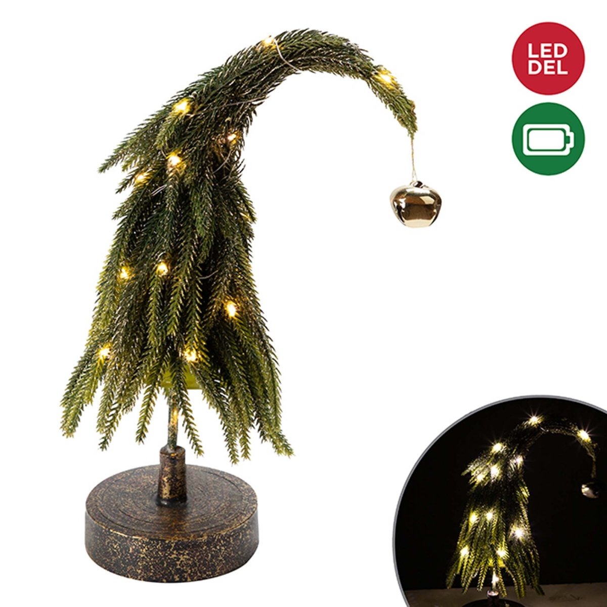 DANSON DECOR Christmas Dropping Glittered Pine Tree With Bell & Light, 12 Inches, 1 Count 062615847500
