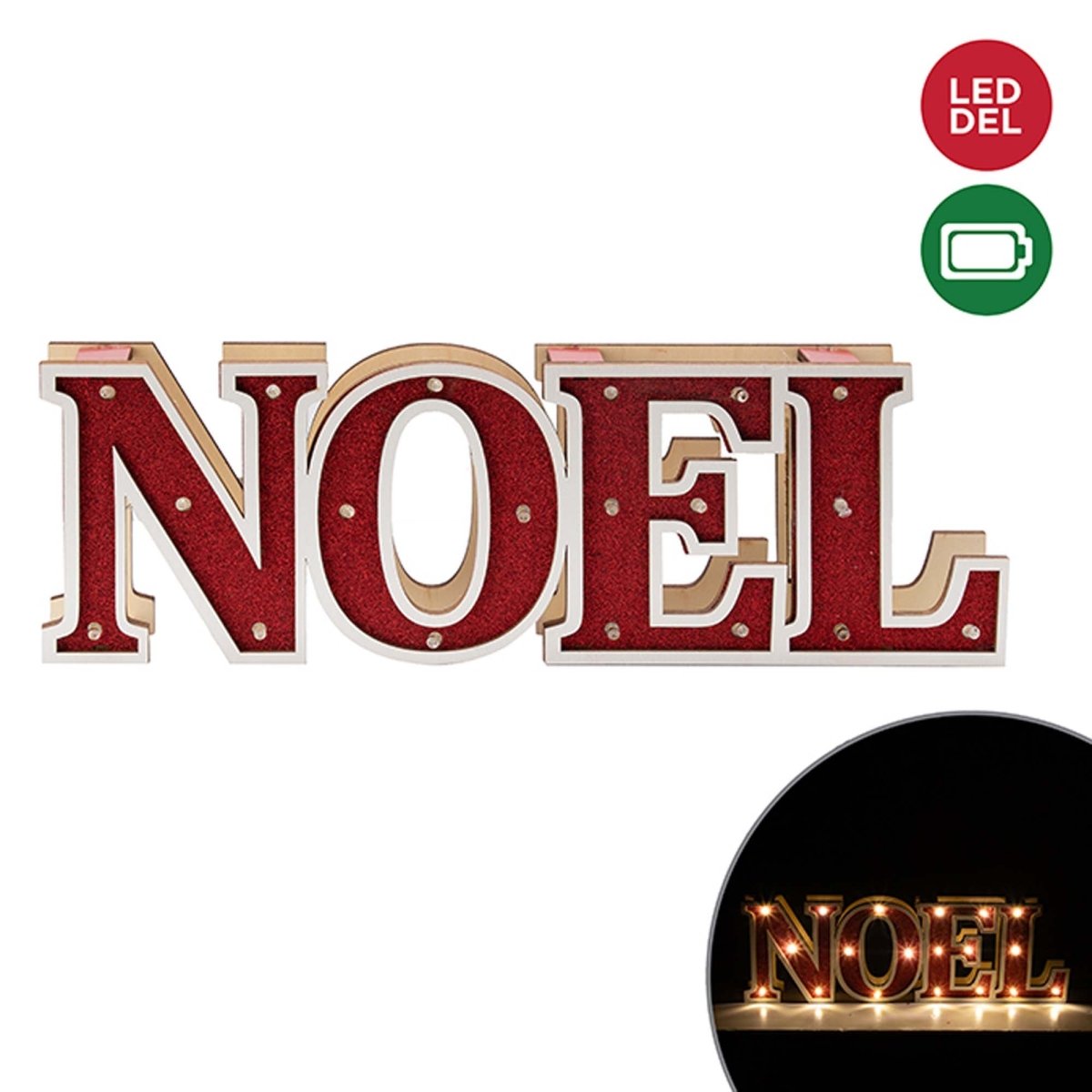DANSON DECOR Christmas Red and White Light Up Wood Sign Table Top, 14 Inches, 1 Count 062615853792