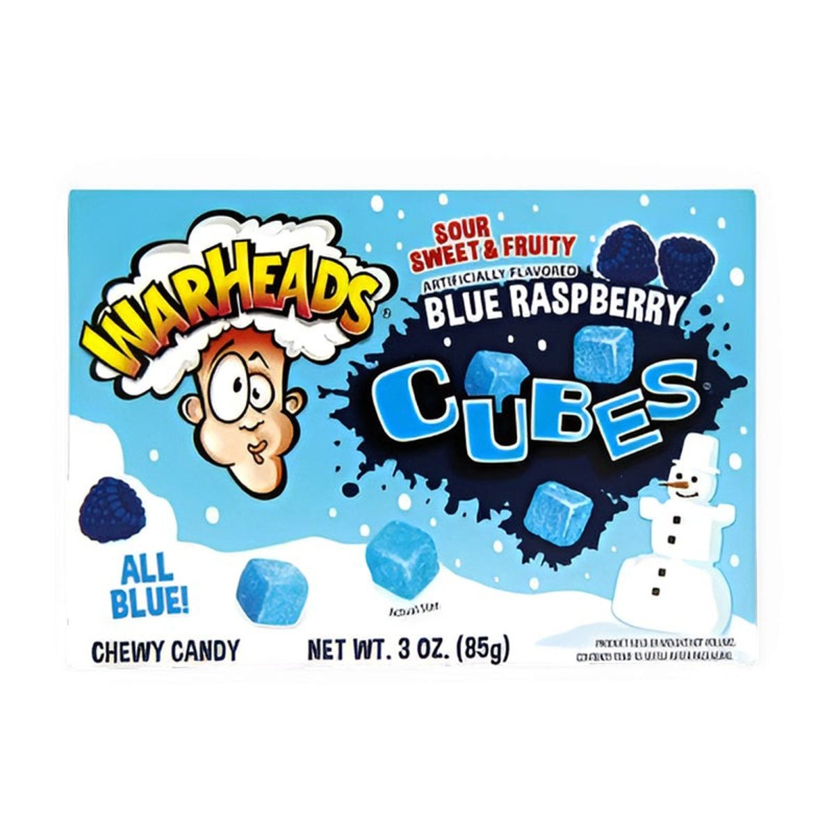 DISTRIBUTION JJ CANDY Christmas Blue Raspberry Warheads Cubes Candies, 85g, 1 Count 032134265062