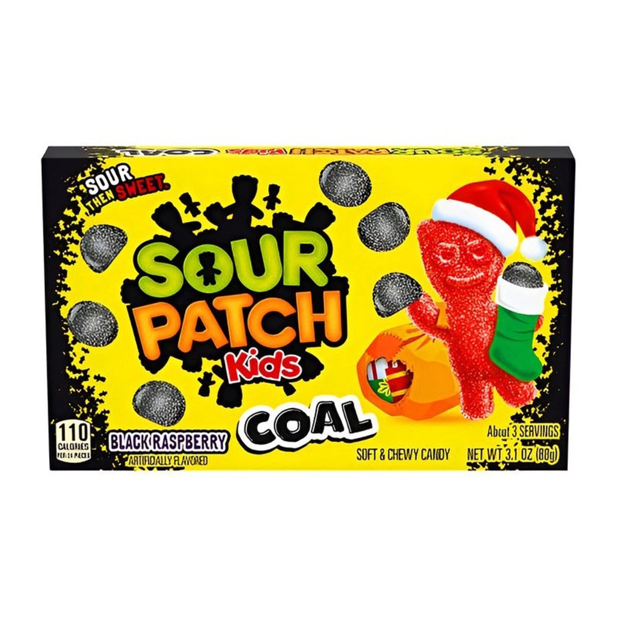DISTRIBUTION JJ CANDY Christmas Coal Sour Patch Kids Candies, Black Raspberry, 88g, 1 Count 070462008104