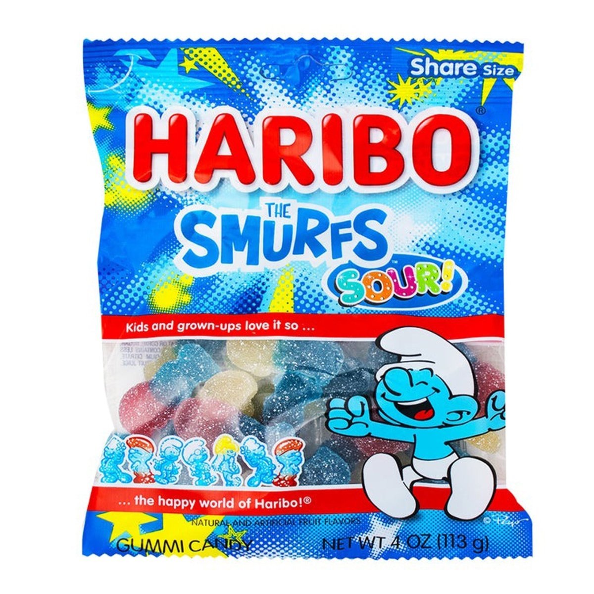 DISTRIBUTION JJ CANDY Impulse Buying Haribo Sour Smurf Candies, 113g, 1 Count 042238305052