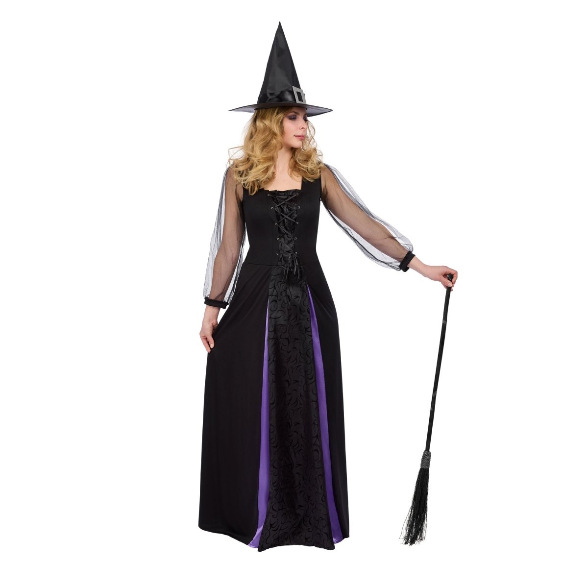 DONGYANG ALICE PARTY COSTUME CO. Costumes Midnight Witch Dress Costume for Adults, Black and Purple Dress