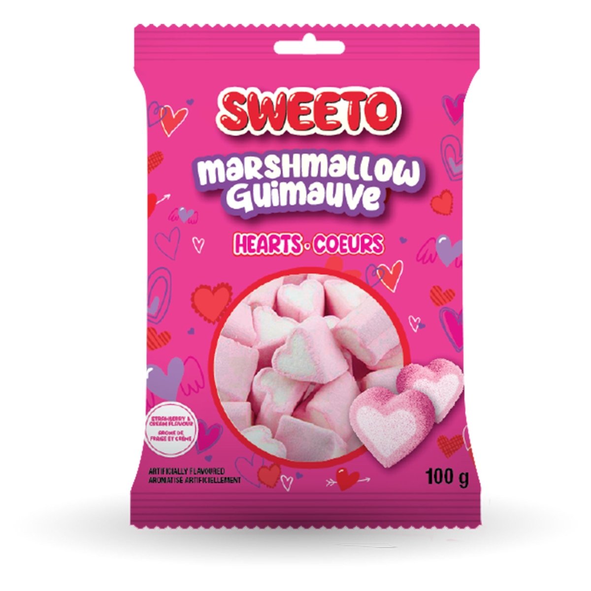 EXCLUSIVE CANDY & NOVELTY DISTRIBUTING LTD Impulse Buying Sweeto Marshmallow Hearts, 100g, 1 Count 060631932972
