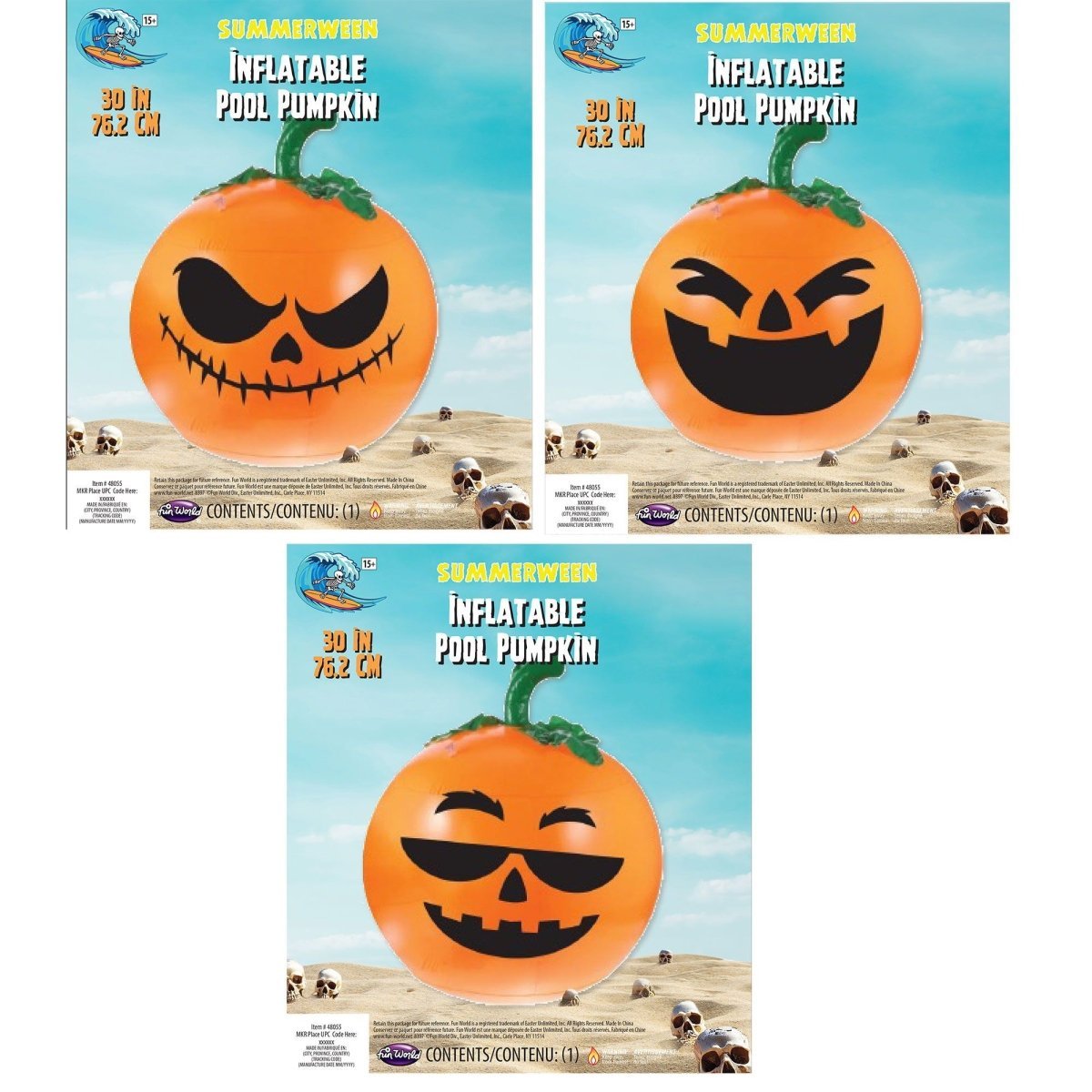 FUN WORLD Theme Party Summerween Inflatable Pool Pumpkin, 30 Inches, Assortment, 1 Count 071765168632