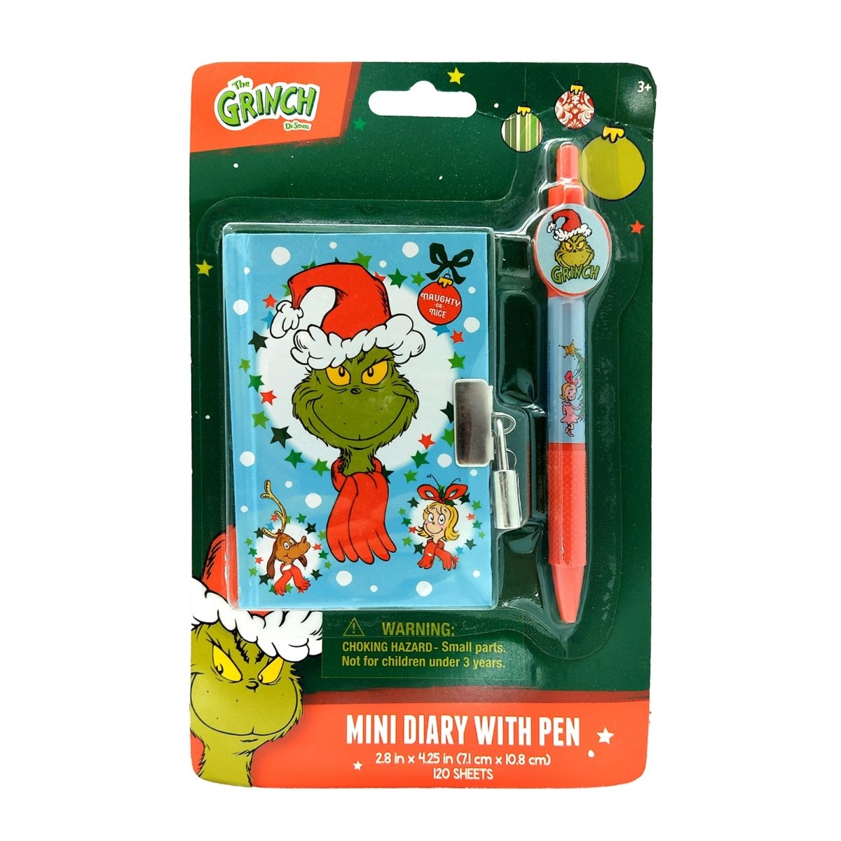 GROUPE RICOCHET Christmas Grinch Mini Diary with Pen, Dr. Seuss, 120 Sheets, 1 Count 191537192396