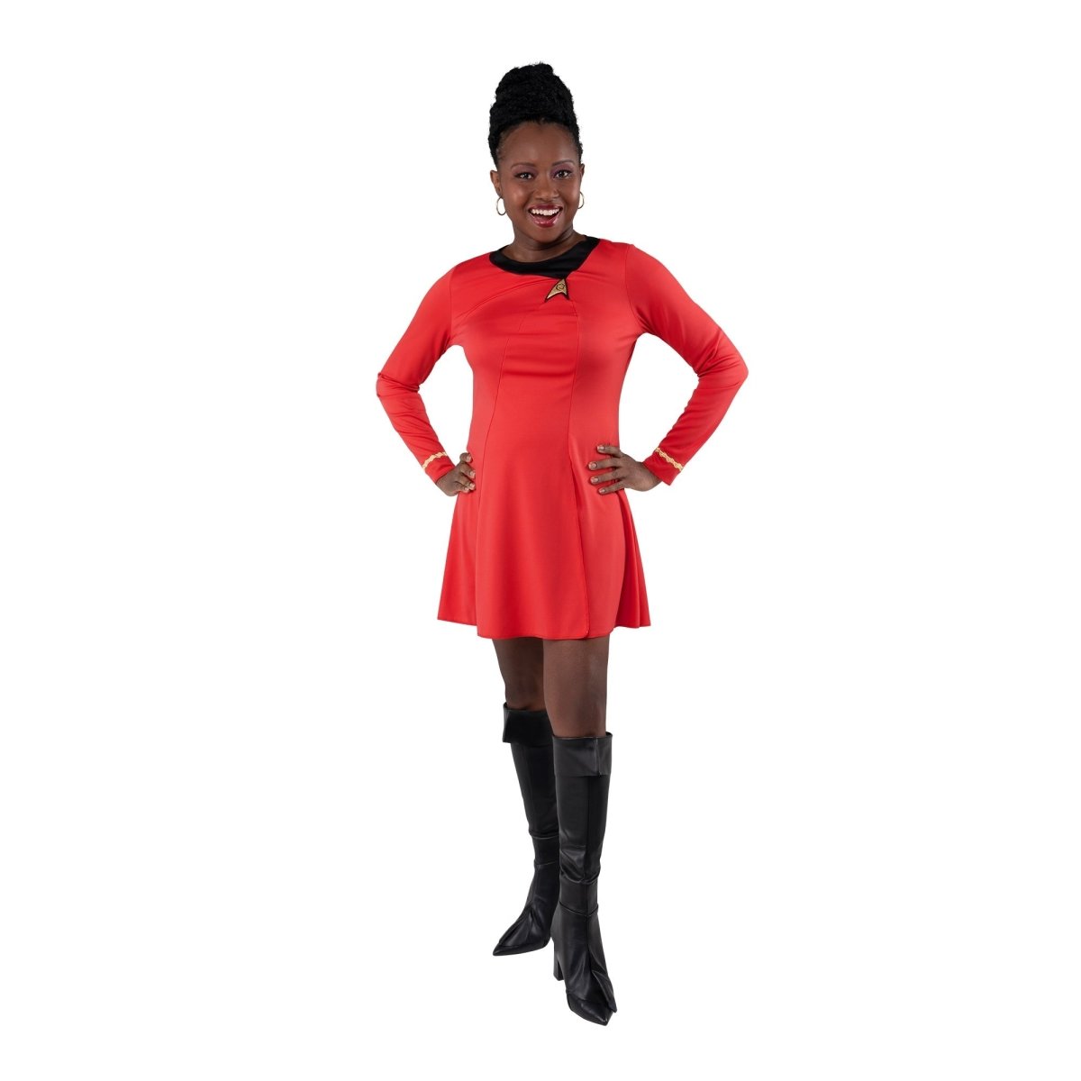 JAZWARES Costumes Nyota Uhura Costume for Adults, Star Trek, Red and Earrings