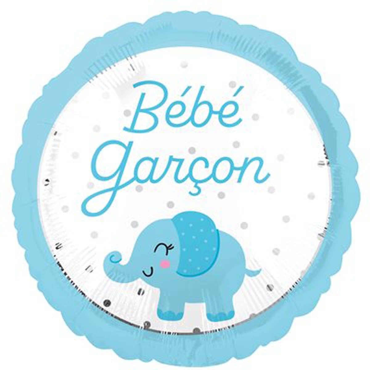 LE GROUPE BLC INTL INC Balloons "Bébé Garçon" Elephant Round Foil Balloon, White and Blue, 18 Inches, 1 Count 026635457729