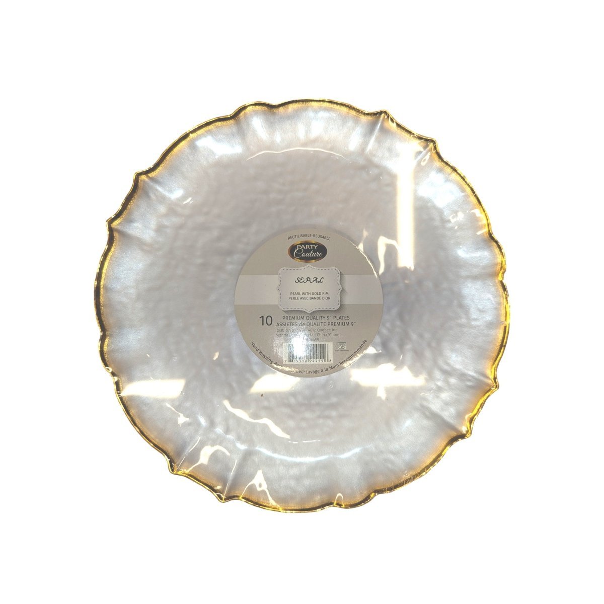 MADISON IMPORTS Disposable-Plasticware Clear Plear Premium Quality Large Plates with Gold Rim, 9 Inches, 10 Count 775310944558