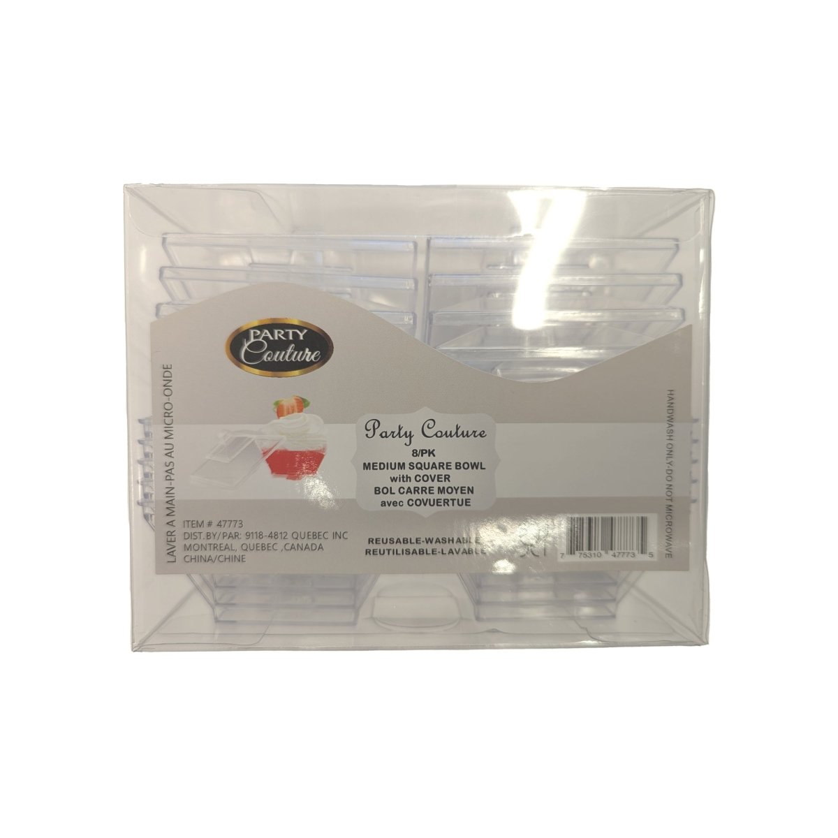 MADISON IMPORTS Disposable-Plasticware Clear Premium Quality Medium Square Bowls with Covers, 8 Count 775310477735