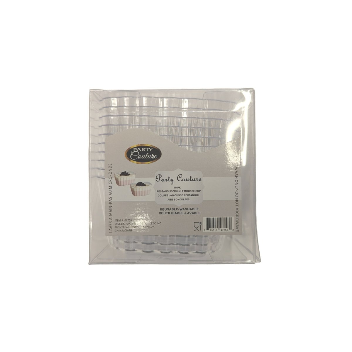 MADISON IMPORTS Disposable-Plasticware Clear Premium Quality Rectangle Crinkle Mousse Cups, 10 Count 775310477582