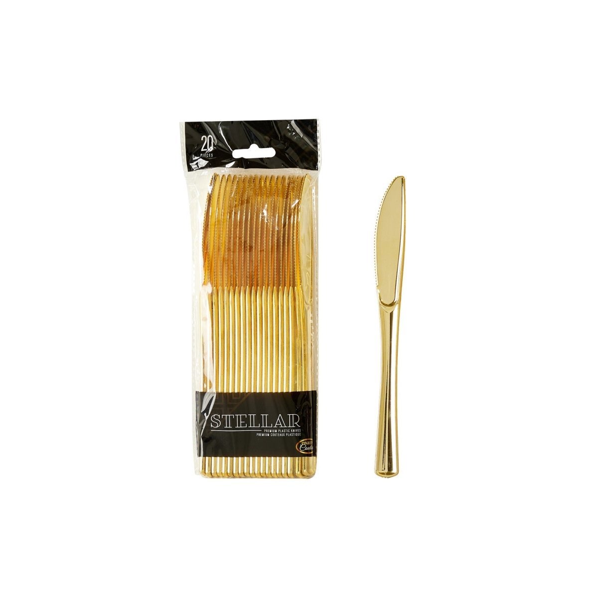 MADISON IMPORTS Disposable-Plasticware Gold Premium Plastic Knives, 20 Count