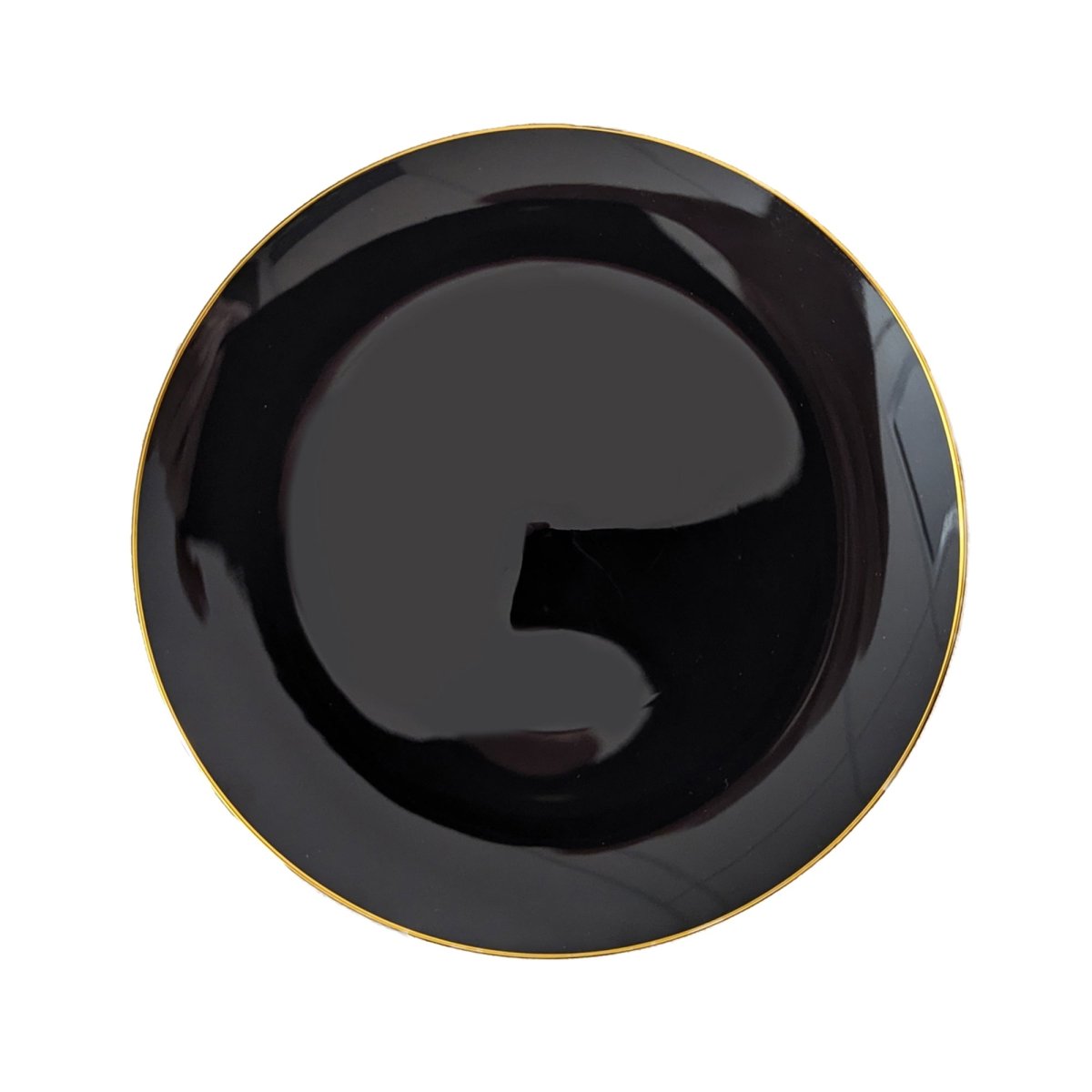 MADISON IMPORTS Disposable-Plasticware Premium Quality Round Black Plates with Gold Rim, 7 Inches, 10 Count 775310997141