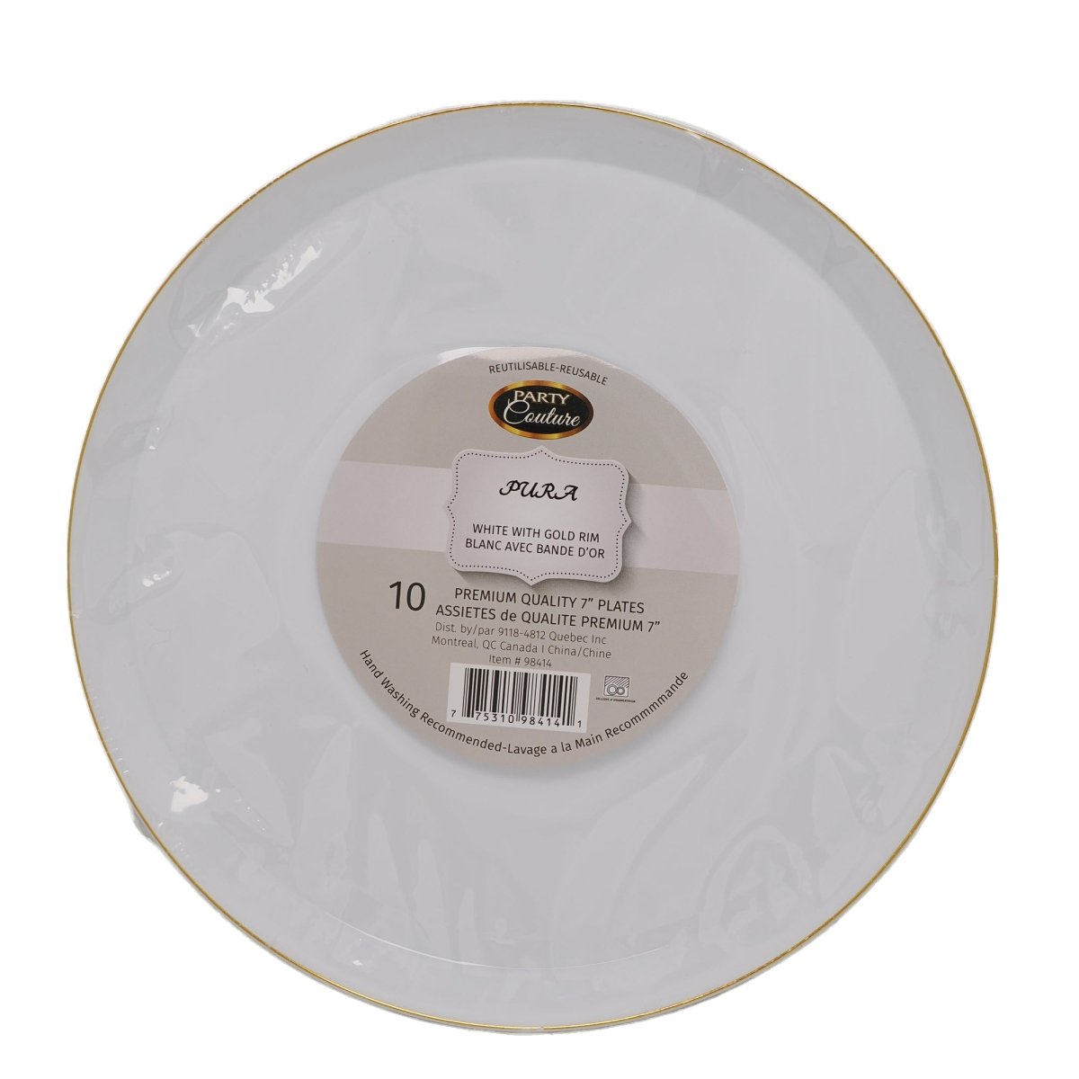 MADISON IMPORTS Disposable-Plasticware White Premium Quality Round Dessert Plastic Plates with Gold Rim, 7 Inches, 10 Count 775310984141