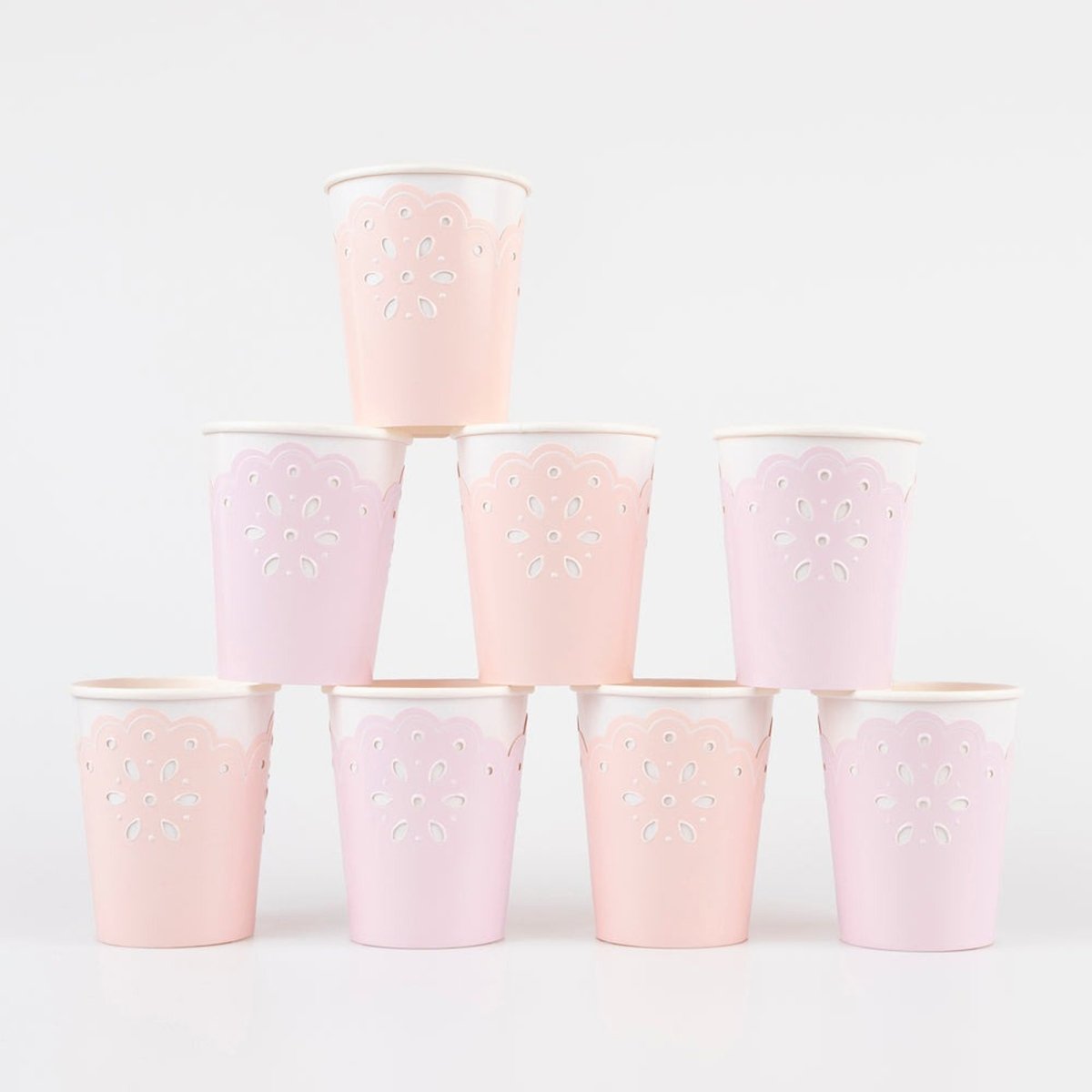 MERI MERI Decorations Broderie Anglaise Pastel Paper Cups 9 oz, 8 Count 636997297248