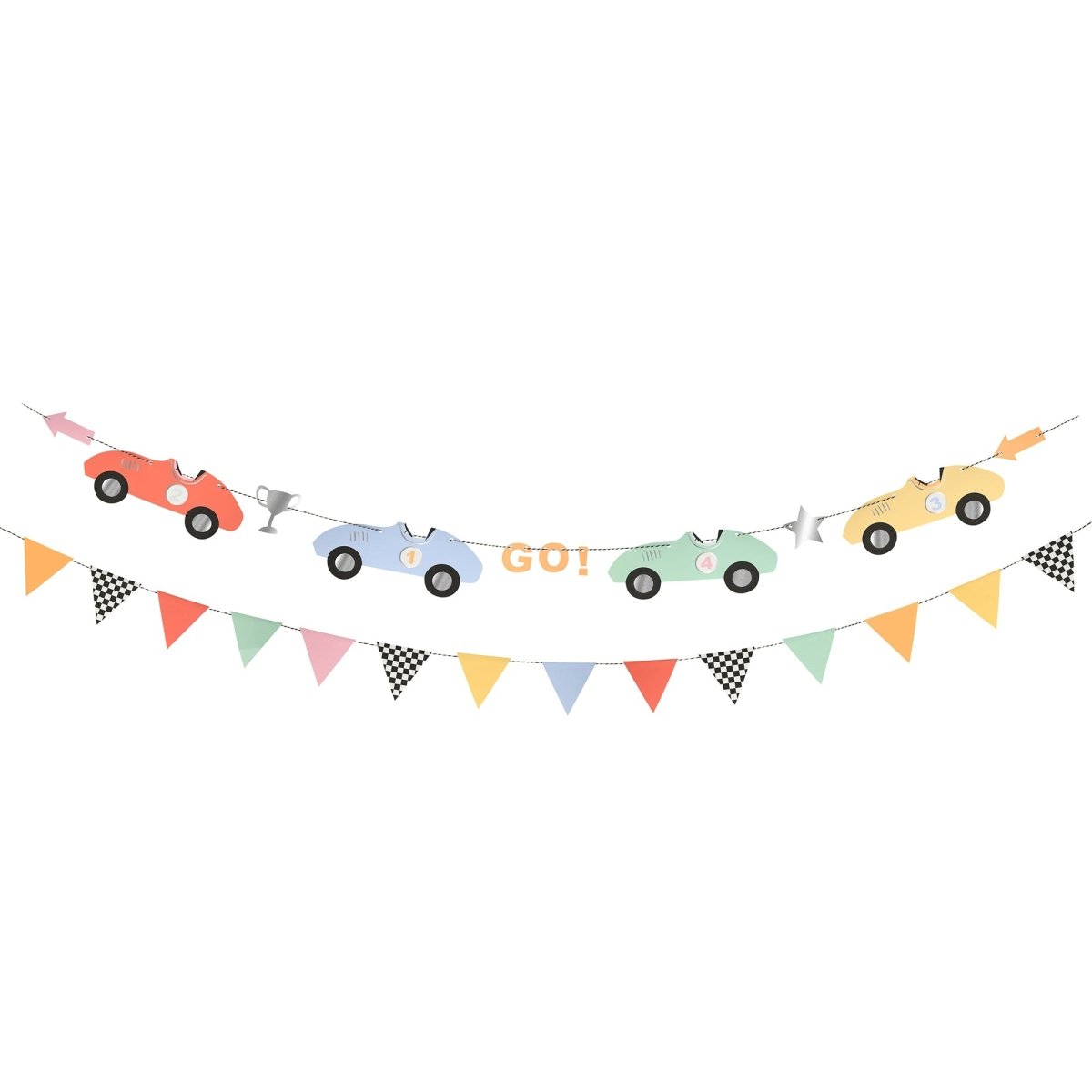 MERI MERI Kids Birthday Race Cars Paper Garland, 72 Inches, 2 Count