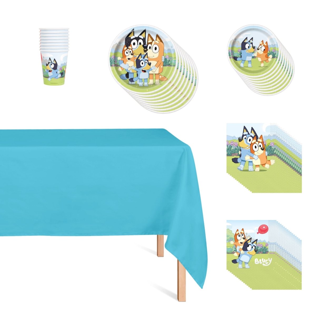 PARTY EXPERT Kids Birthday Bluey Basic Tableware Birthday Party Supplies Kit, 8 Guests