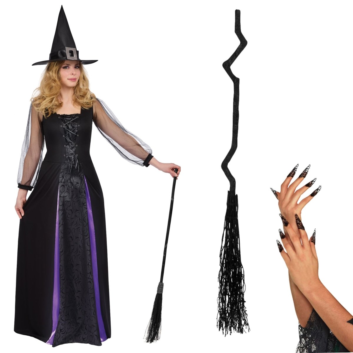 PARTY EXPERT Midnight Witch Dress Costume Kit for Adults