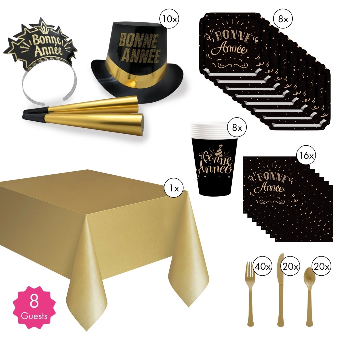 Party Expert New Year Bonne Année 2026 Party Supplies Kit, 8 Guests