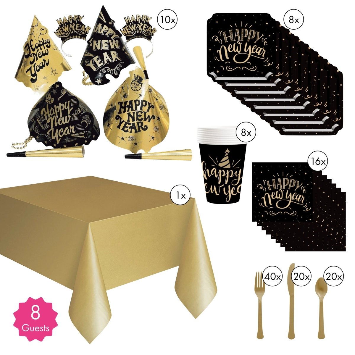 Party Expert New Year Happy New Year 2026 Party Supplies Kit, 8 Guests