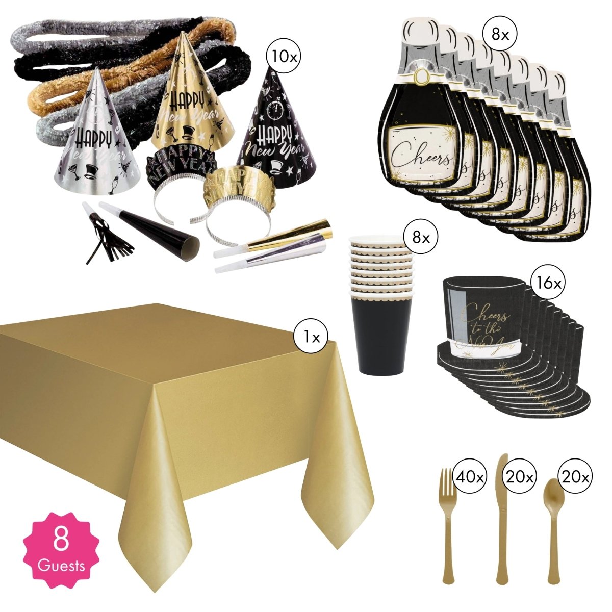 Party Expert New Year Toasting New Year Party Supplies Kit, 8 Guests