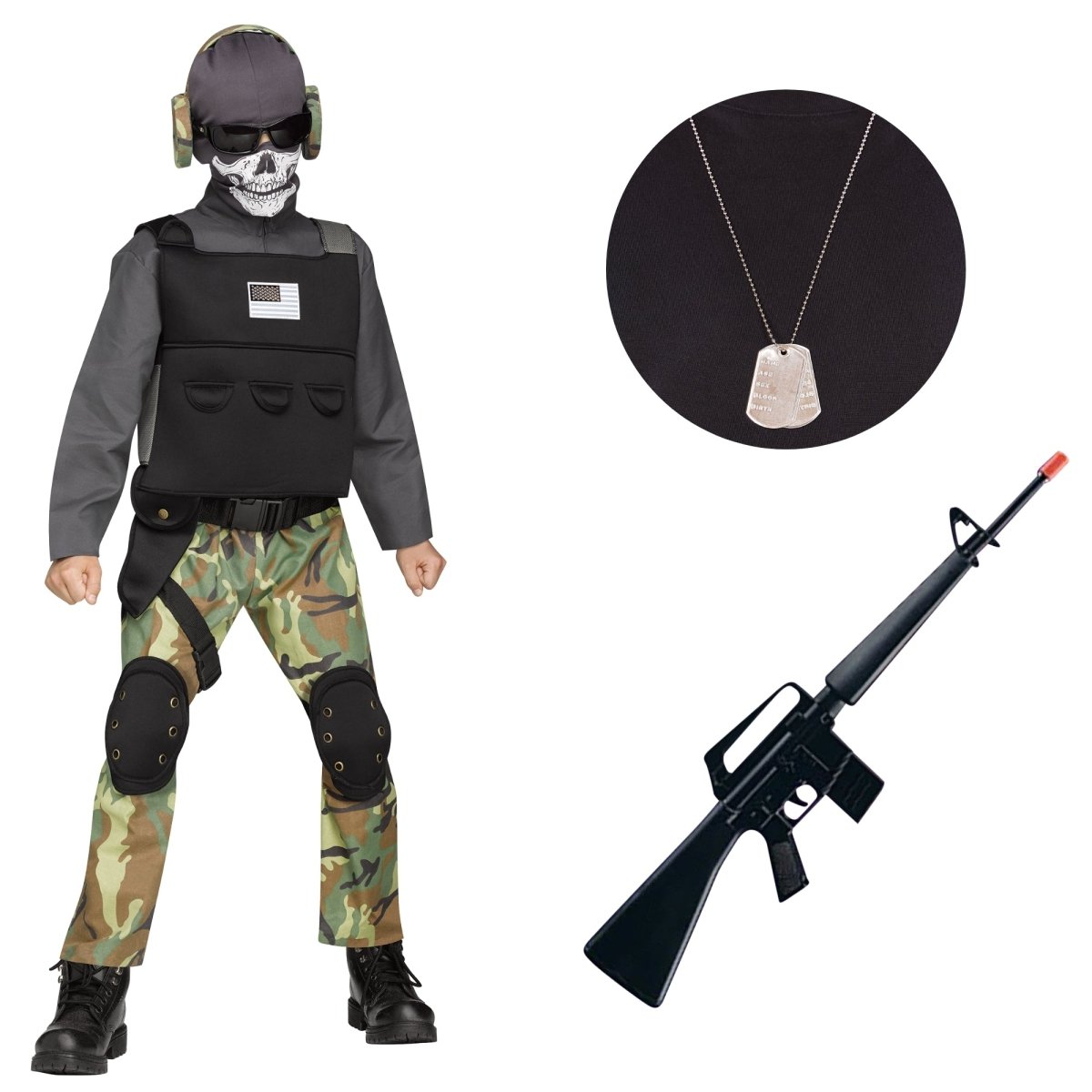 PARTY EXPERT Skull Solider Costume Kit for Kids