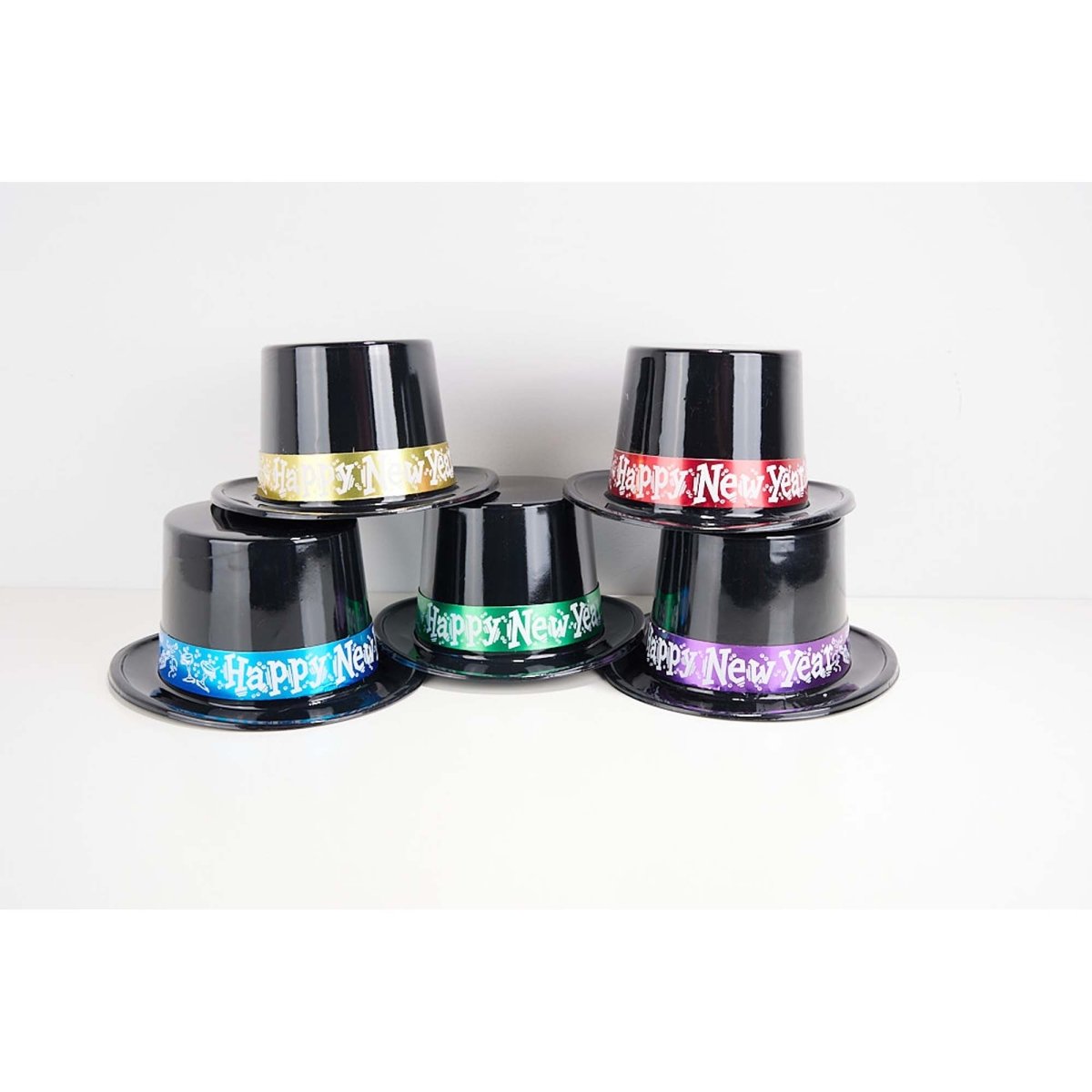 PARTY TIME MFG New Year Black Top Hats With Foil Happy New Year Band 010372232800