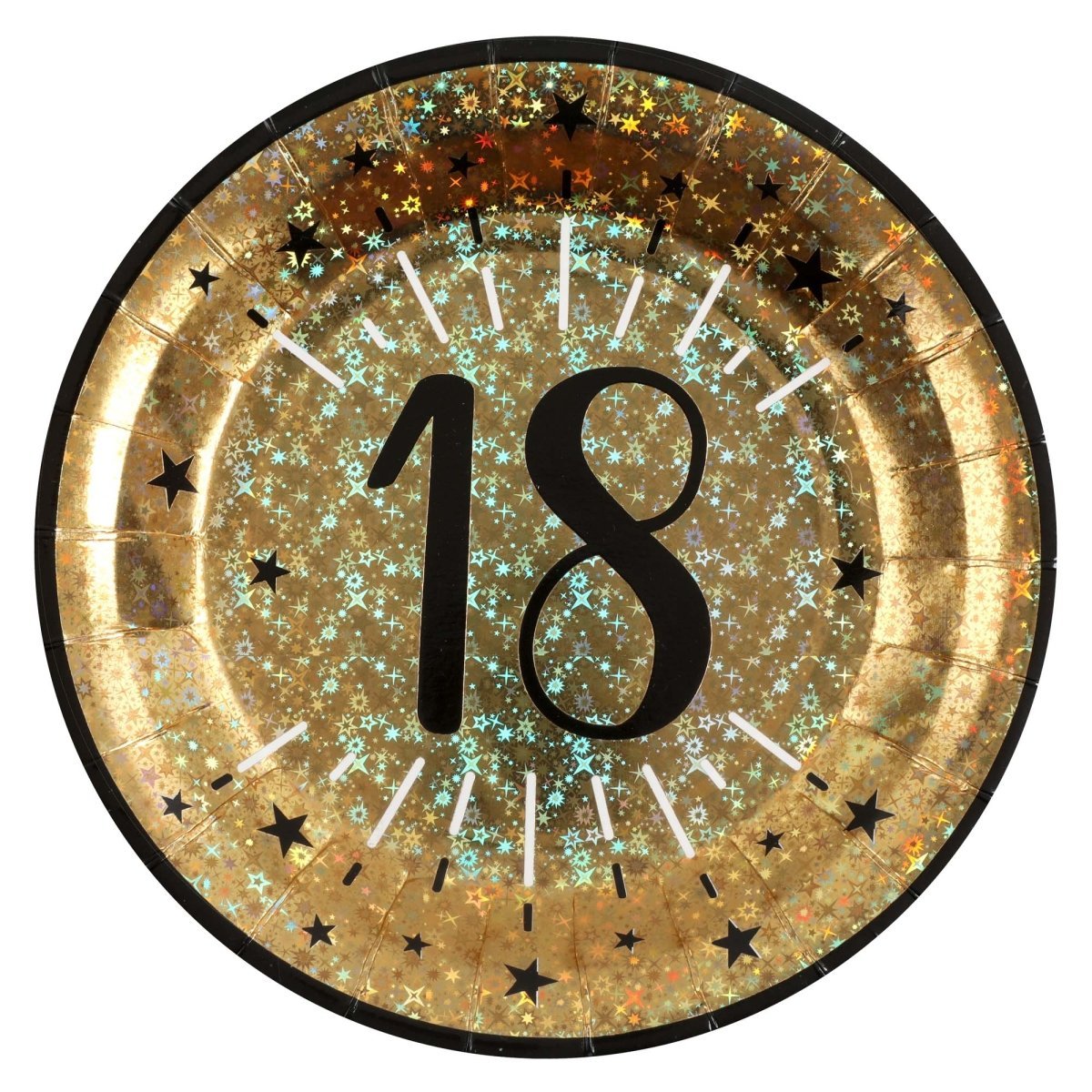 SANTEX Age Specific Birthday Gold 18th Birthday Large Round Lunch Paper Plates, 9 Inches, 10 Count 3660380055358