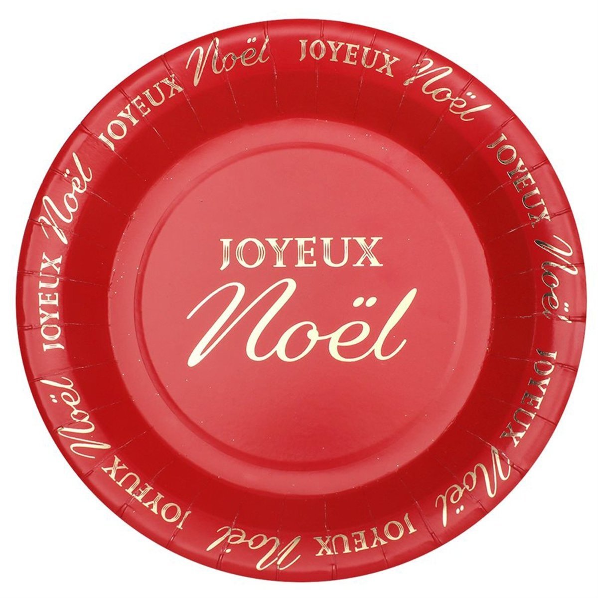 SANTEX Christmas Noël Scintillant Large Round Lunch Paper Plates, Red and Gold, 9 Inches, 10 Count 3660380091158