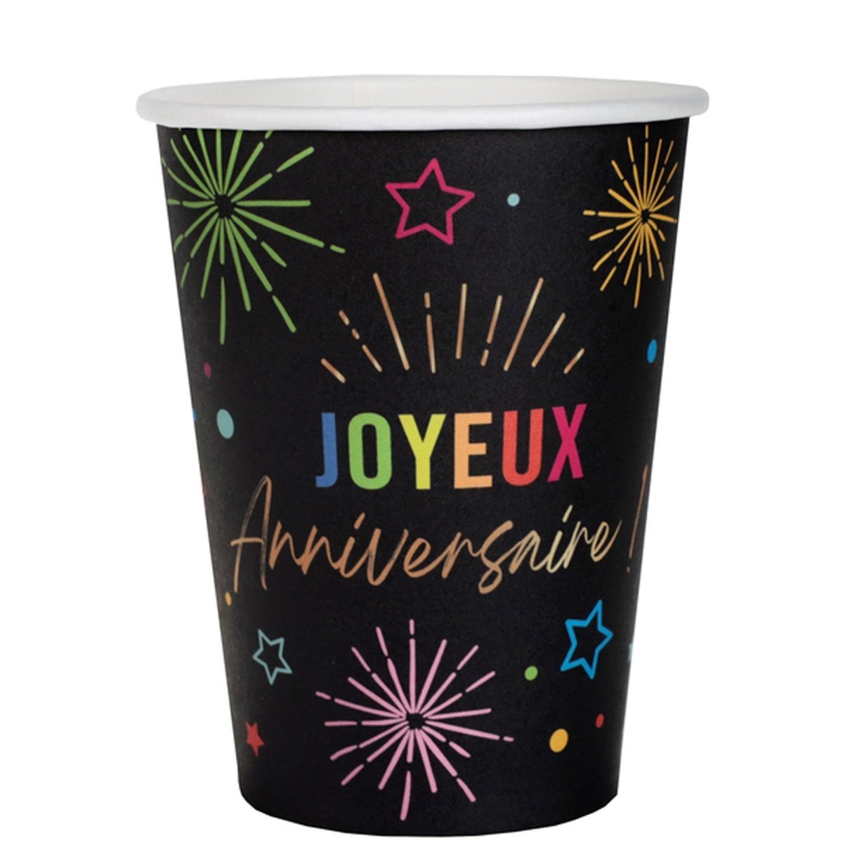 SANTEX General Birthday Black "Joyeux Anniversaire" Paper Cups, 9 Oz, 6 Count 3660380113591