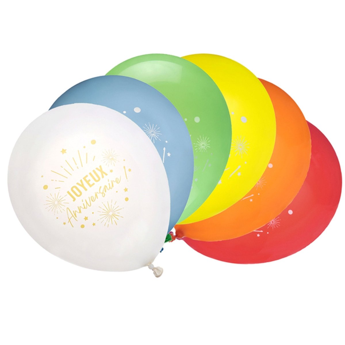 SANTEX General Birthday White "Joyeux Anniversaire" Latex Balloons, 12 Inches, 6 Count 3660380114079