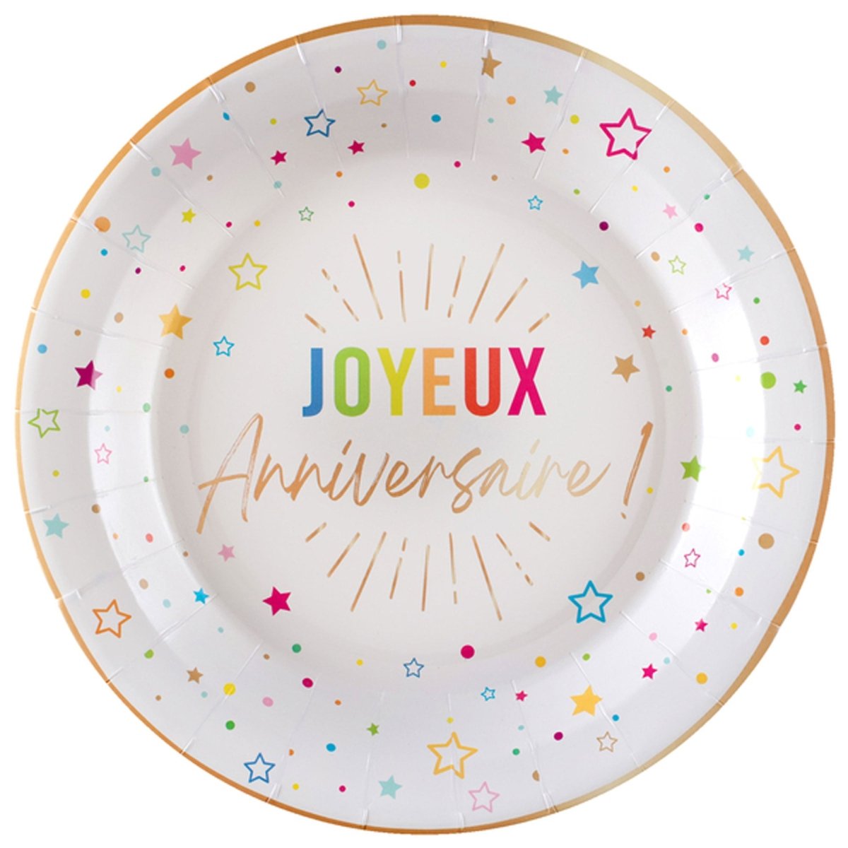 SANTEX General Birthday White "Joyeux Anniversaire" Round Lunch Paper Plates, 9 Inches, 6 Count 3660380113966